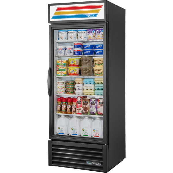 True GDM-26-HC~TSL01 Glass Door Merchandiser - Standard Black Exterior - 7 year warranty - CASTERS INCLUDED!