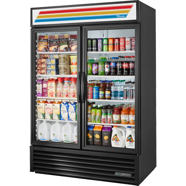 True GDM-49-HC~TSL01 Glass Two Door Merchandiser - 7 year wrty - CASTERS Included!